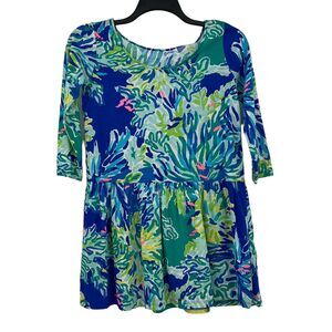 Lilly Pulitzer‎ Wade And Sea Print Lynn Long Sleeve Preppy Cotton Dress 12-14